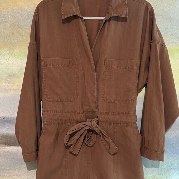 Zara Women's Utility Long Sleeve Belted Boiler Suit Romper Brown Small - Picture 2 of 6